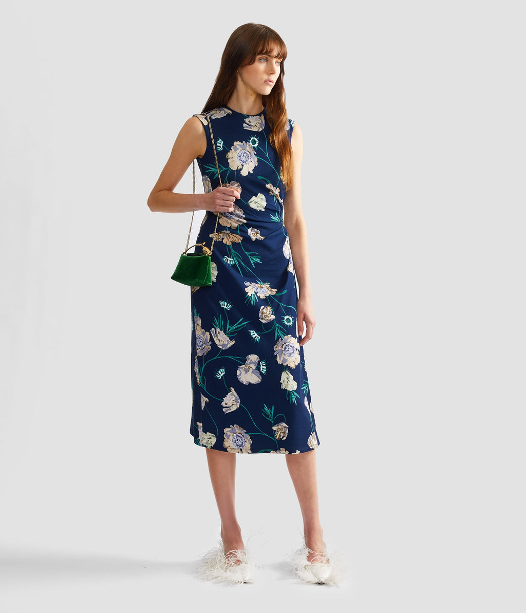 Floral Ponte Sleeveless Midi Dress