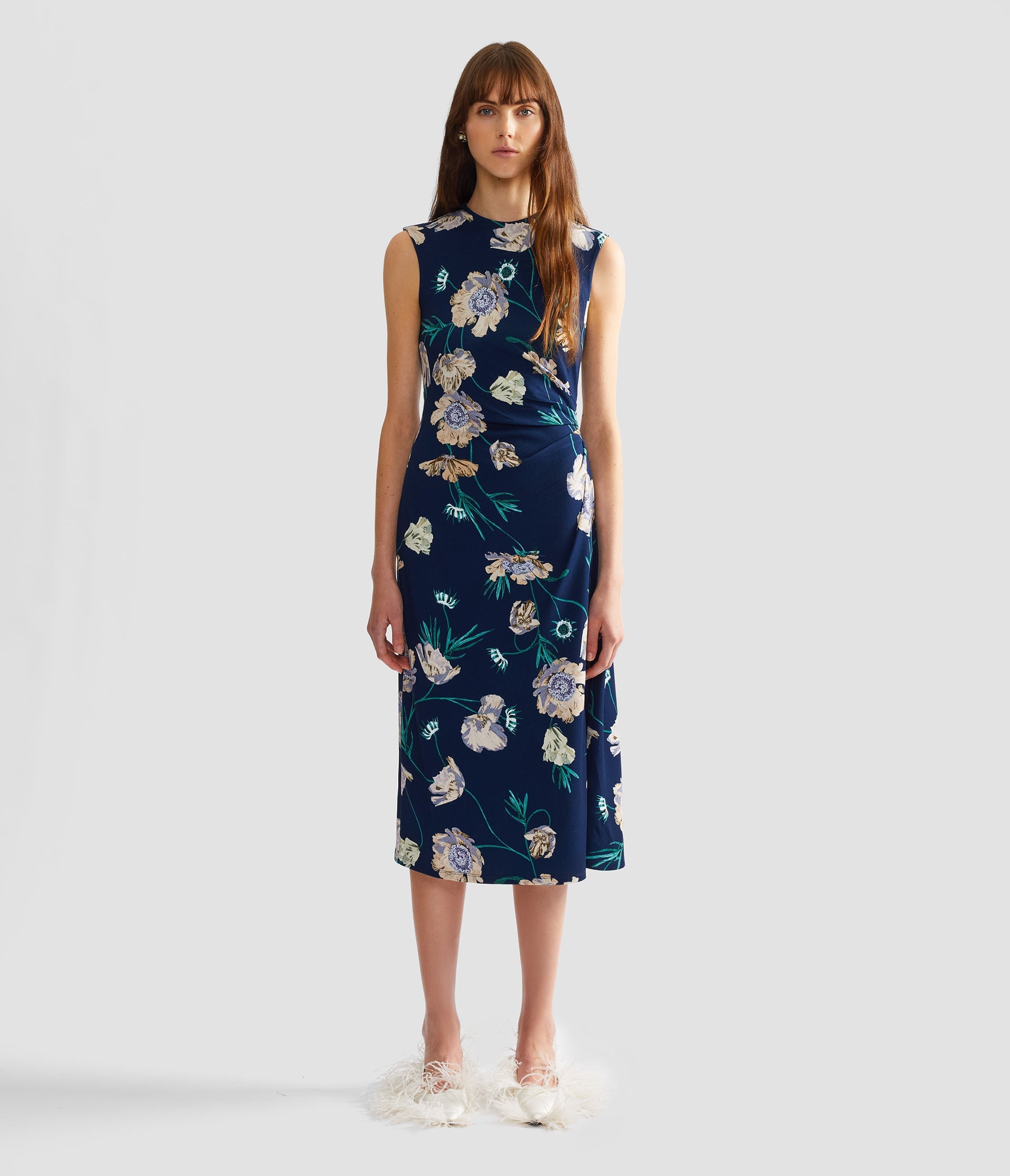 Floral Ponte Sleeveless Midi Dress