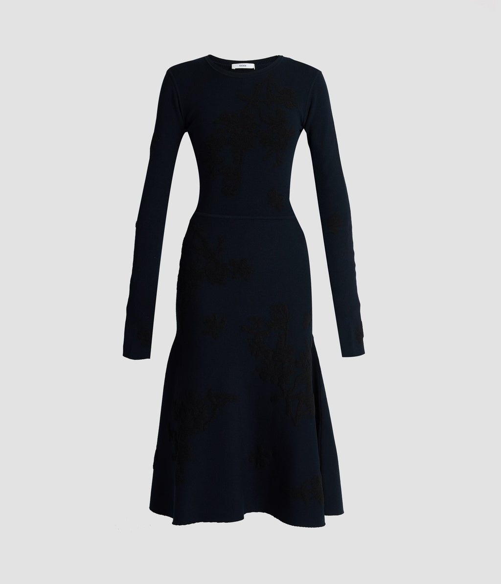 Jacquard Long Sleeve Midi Knit Dress