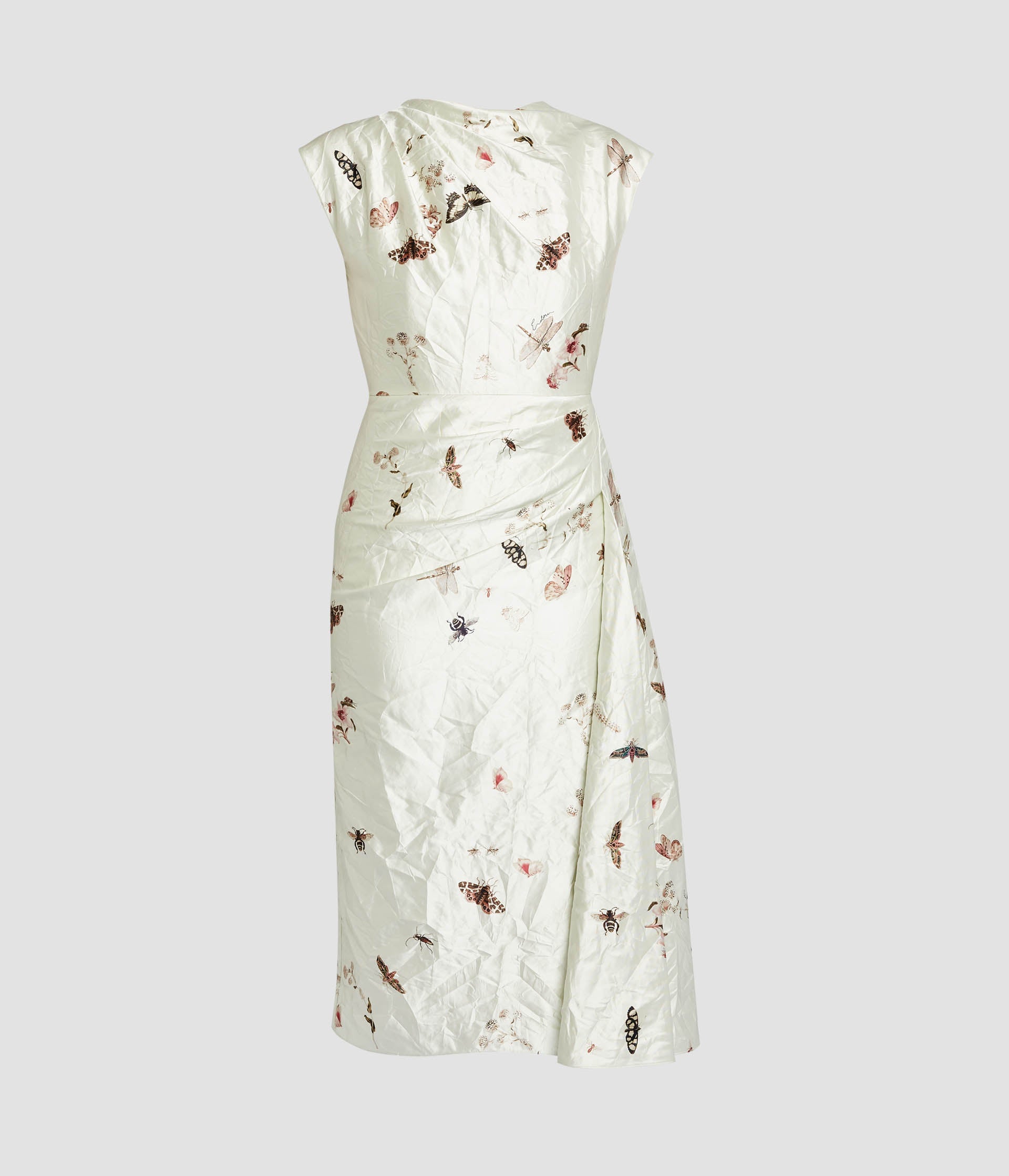 Draped Printed Textured Satin Midi Dress