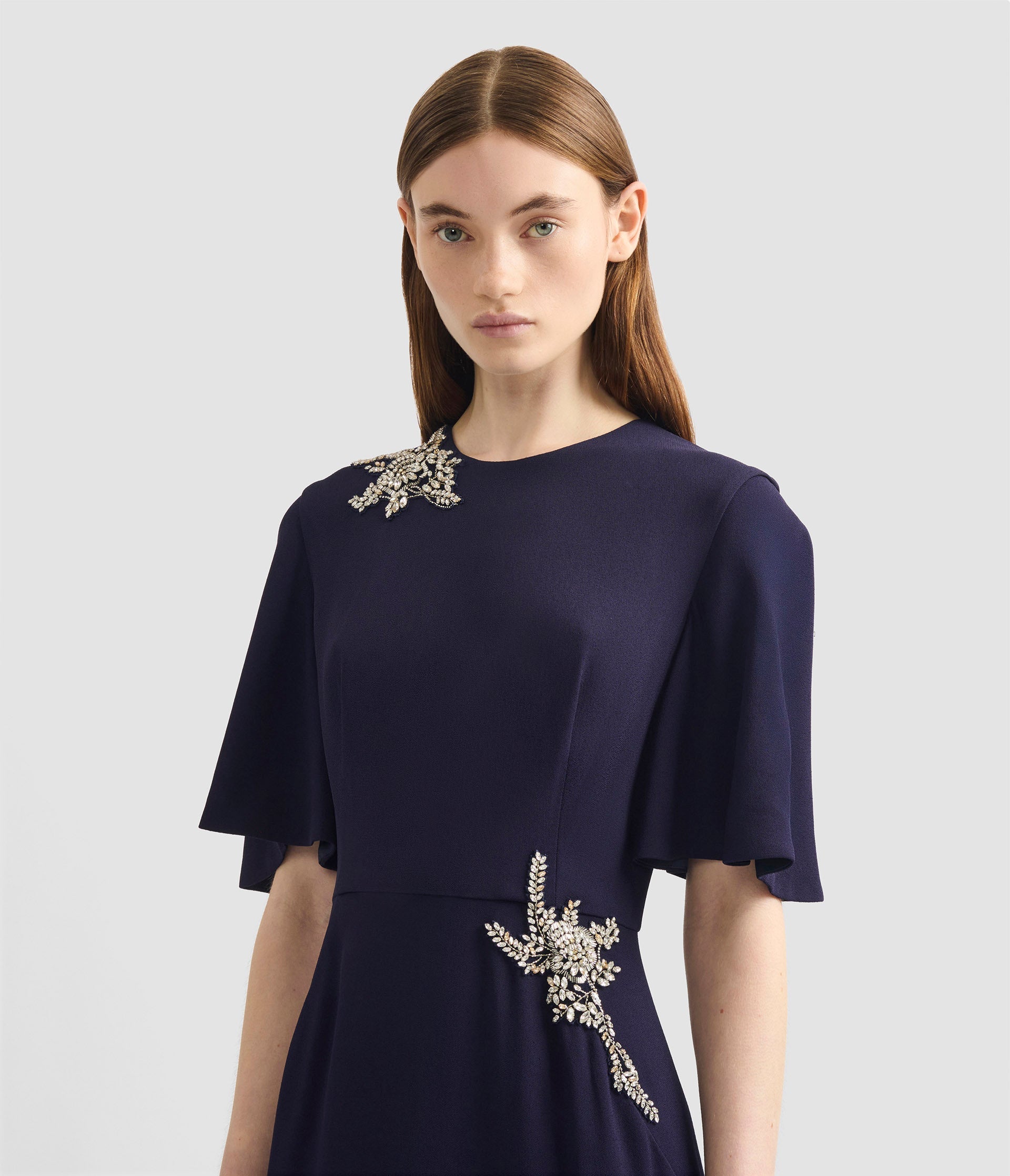 Embellished Sable Short Sleeve Midi Dress