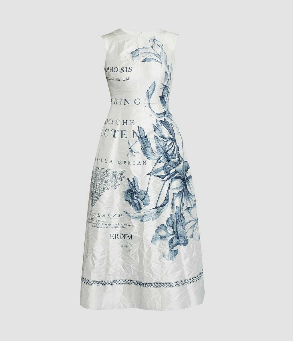 Floral Print Textured Satin Midi Dress