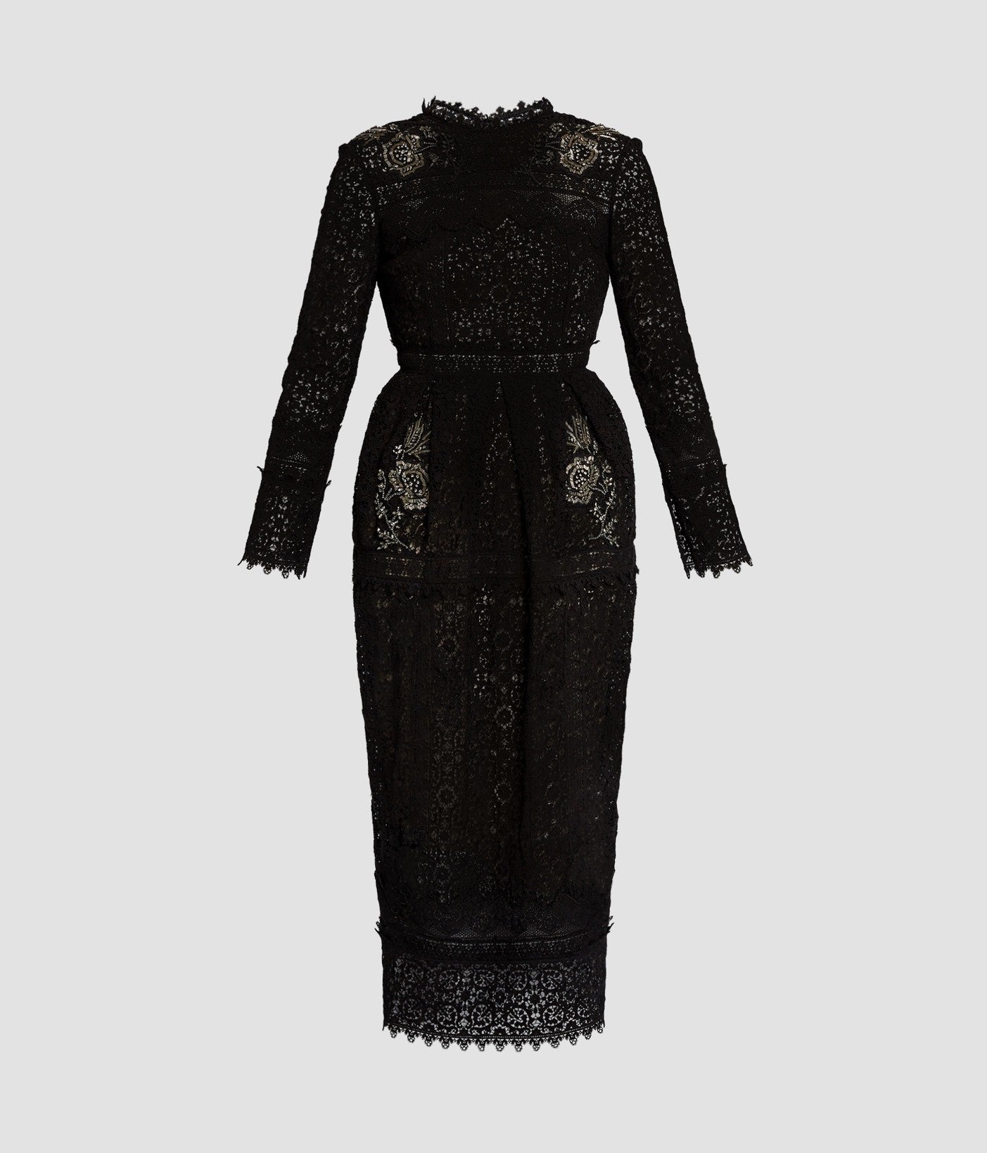 Embellished Guipure Long Sleeve Midi Dress