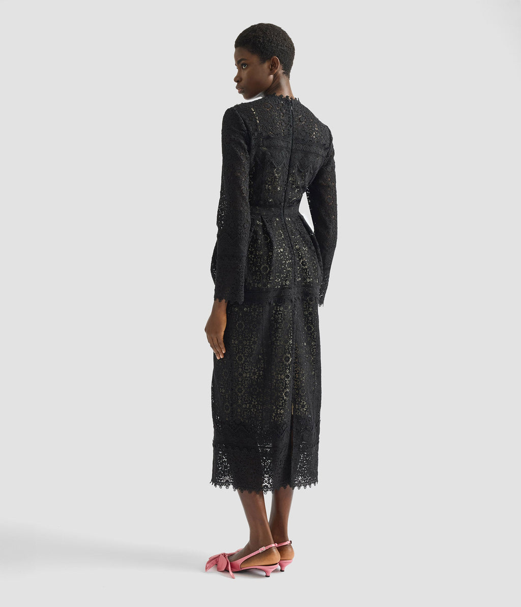 Embellished Guipure Long Sleeve Midi Dress