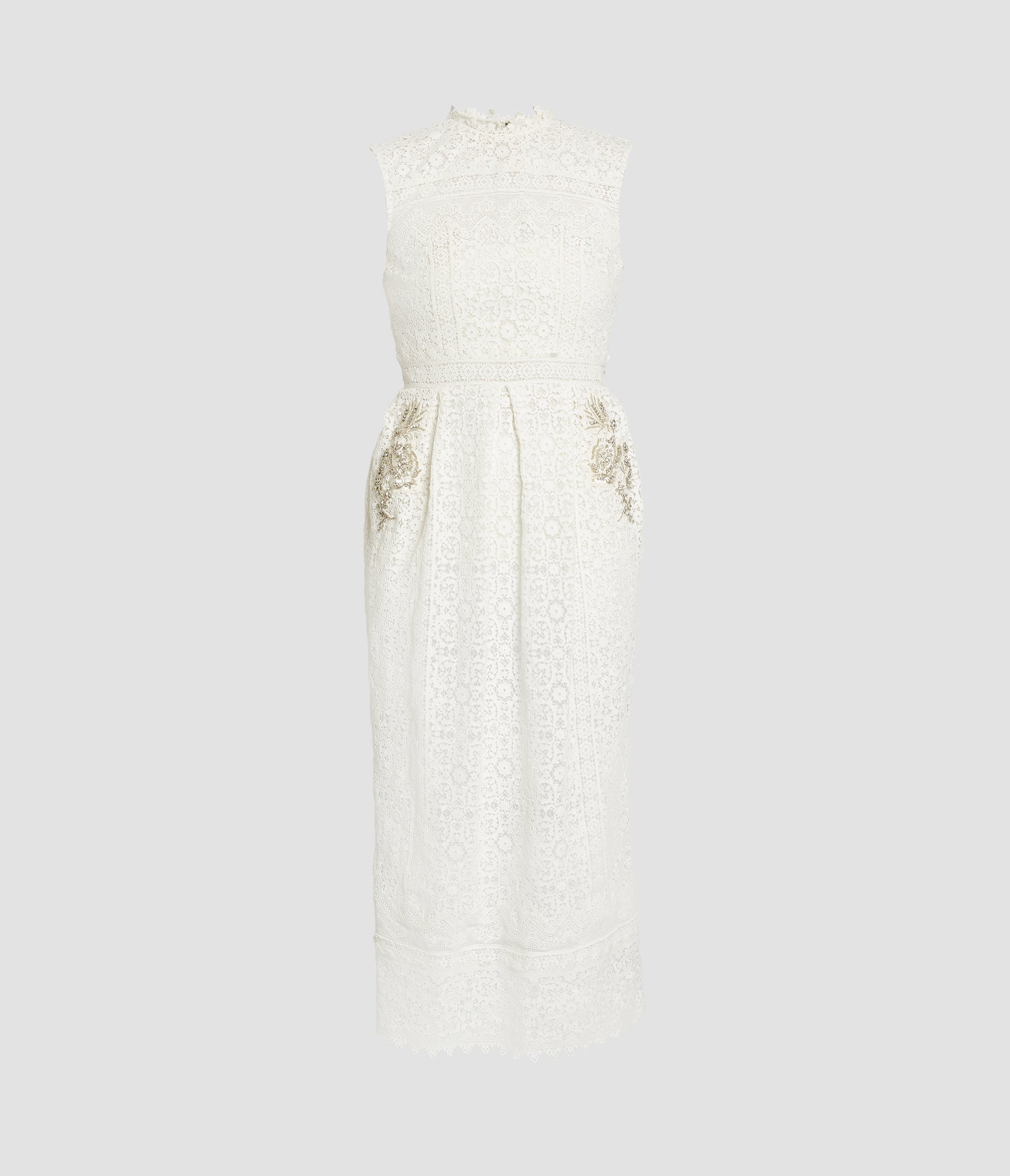 Embellished Cotton Guipure Sleeveless Midi Dress