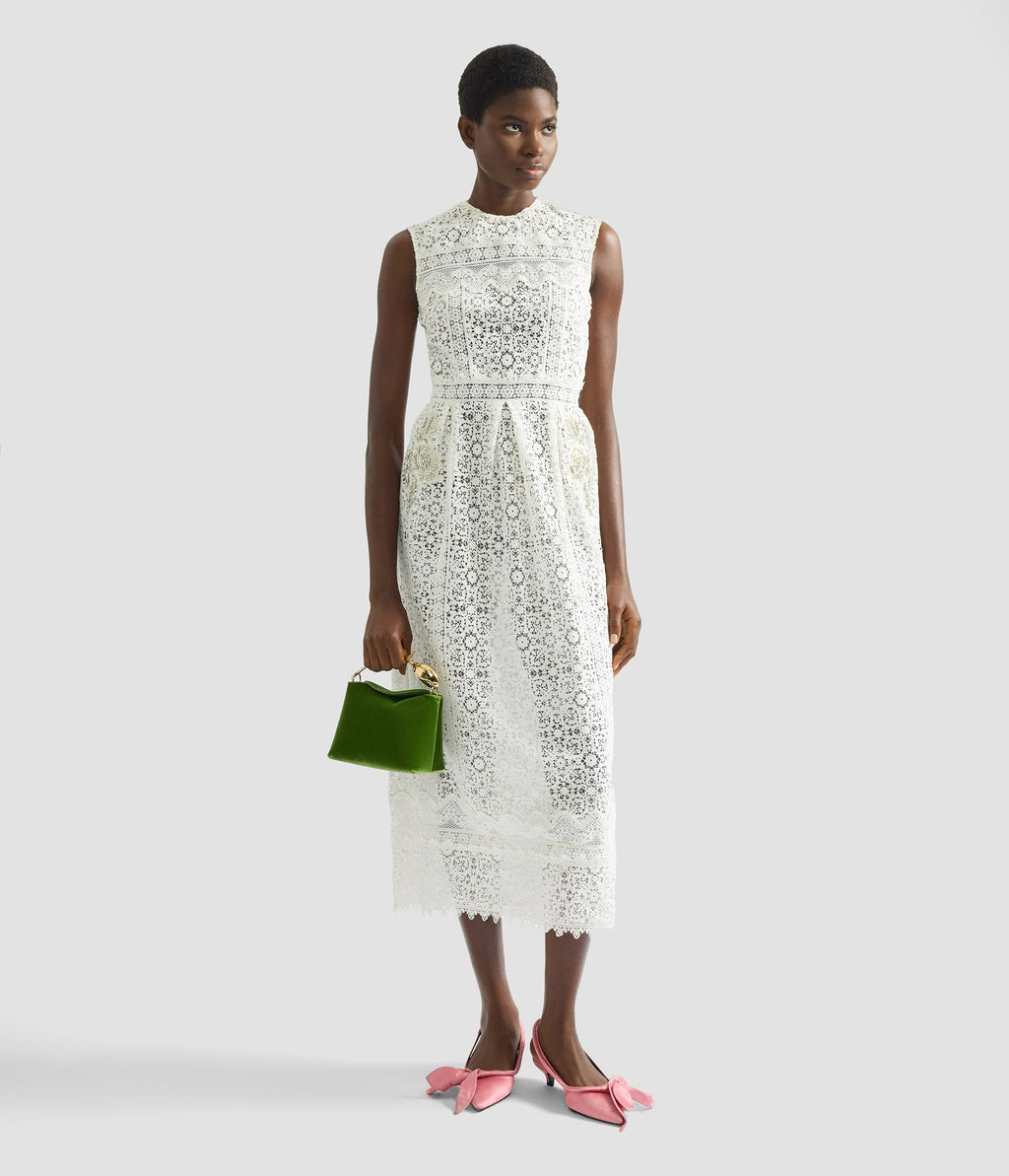 Embellished Cotton Guipure Sleeveless Midi Dress