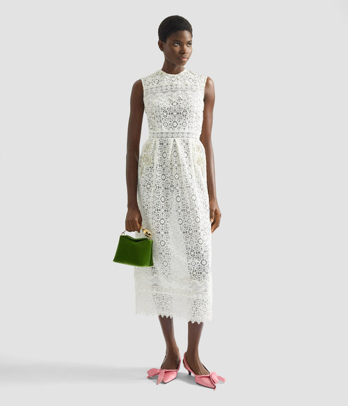 Embellished Cotton Guipure Sleeveless Midi Dress