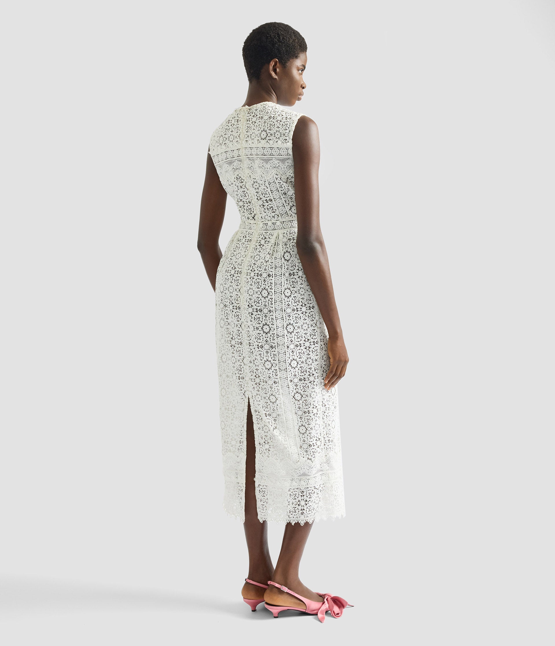 Embellished Cotton Guipure Sleeveless Midi Dress