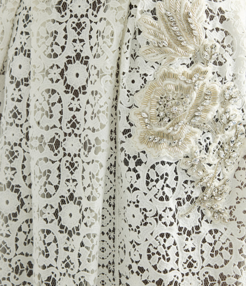 Embellished Cotton Guipure Sleeveless Midi Dress