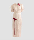 Embroidered Textured Satin Midi Dress