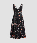 Floral Print Textured Twill Sleeveless Midi Dress