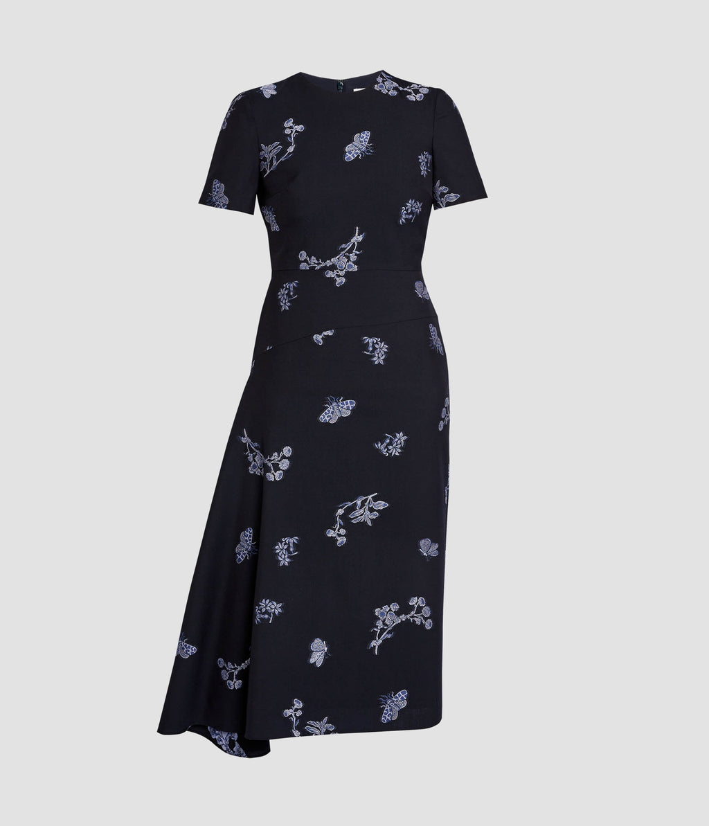 Draped Jacquard Midi Dress