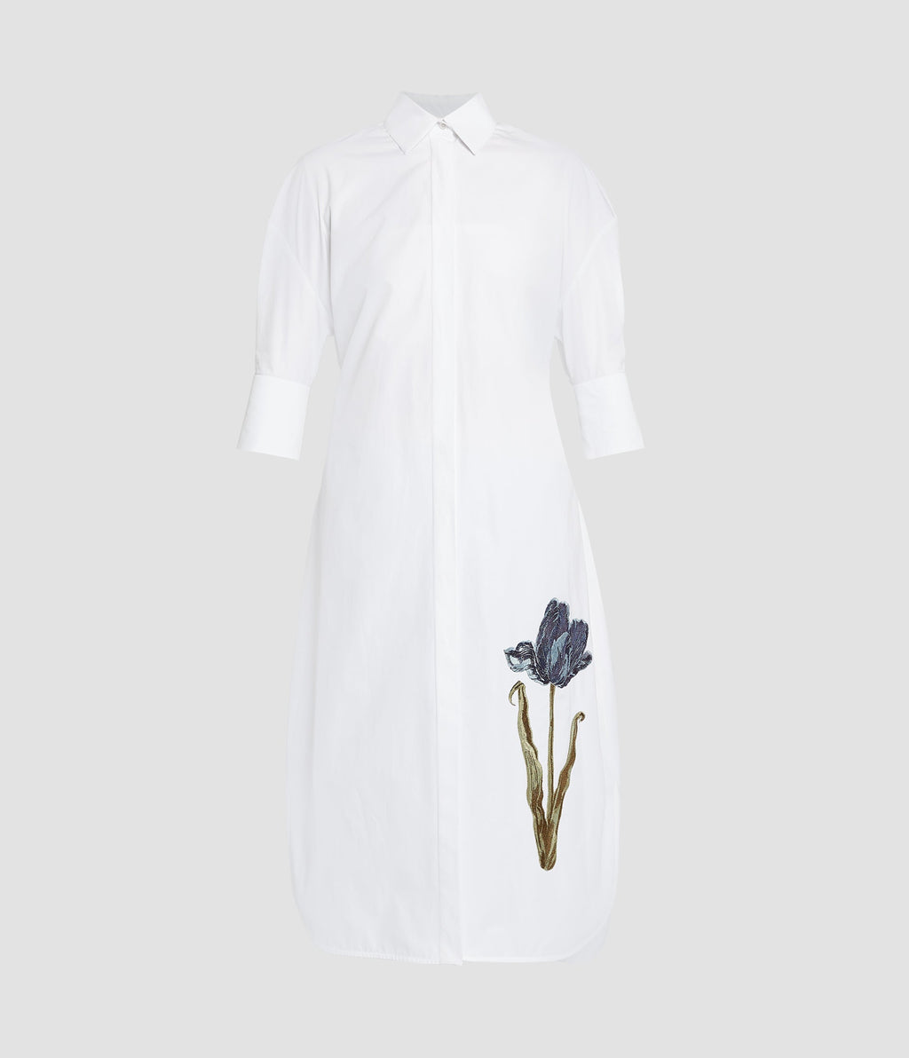 Embroidered Long Sleeve Shirt Dress