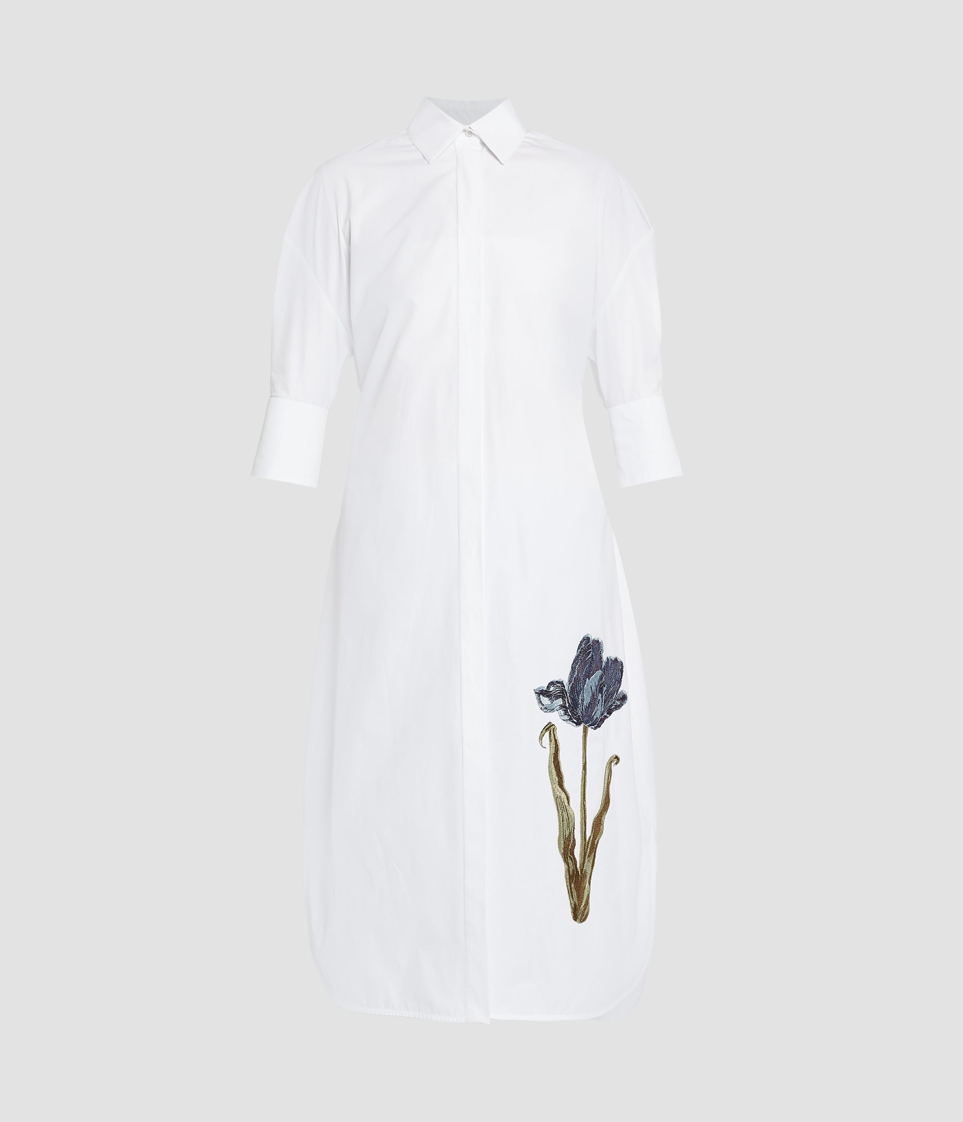 Embroidered Long Sleeve Shirt Dress