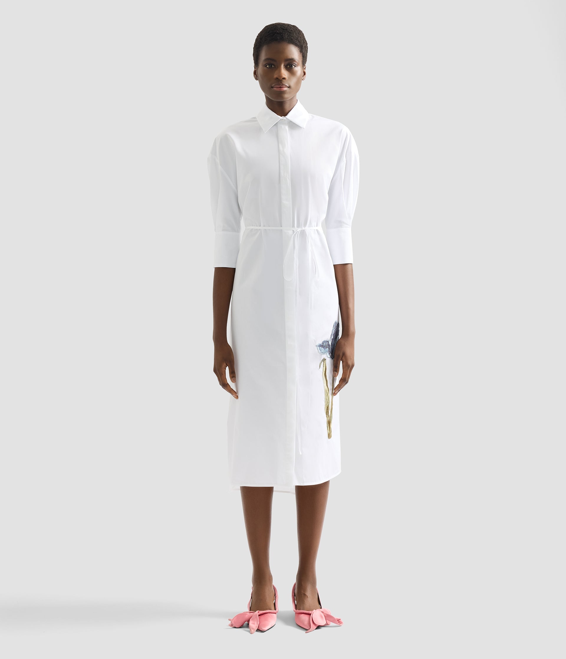 Embroidered Long Sleeve Shirt Dress