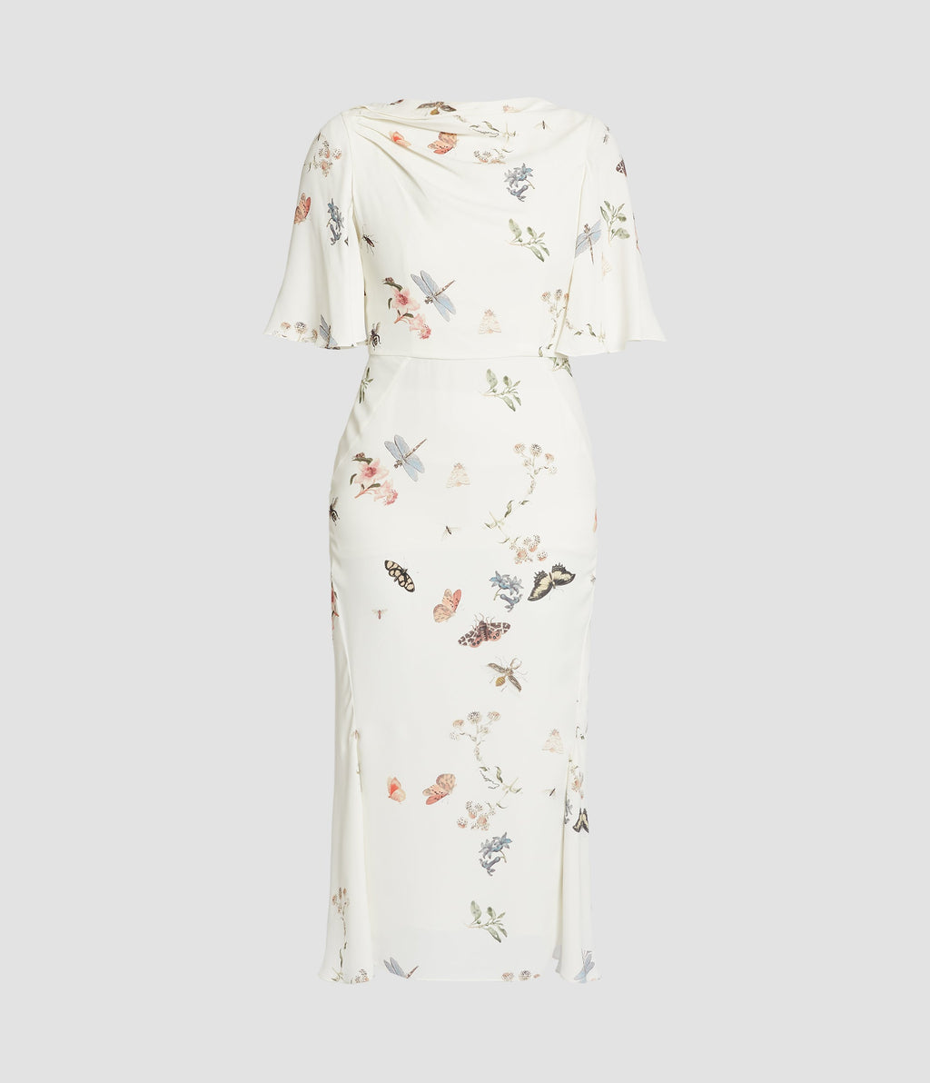 Printed Crepe Midi Dress