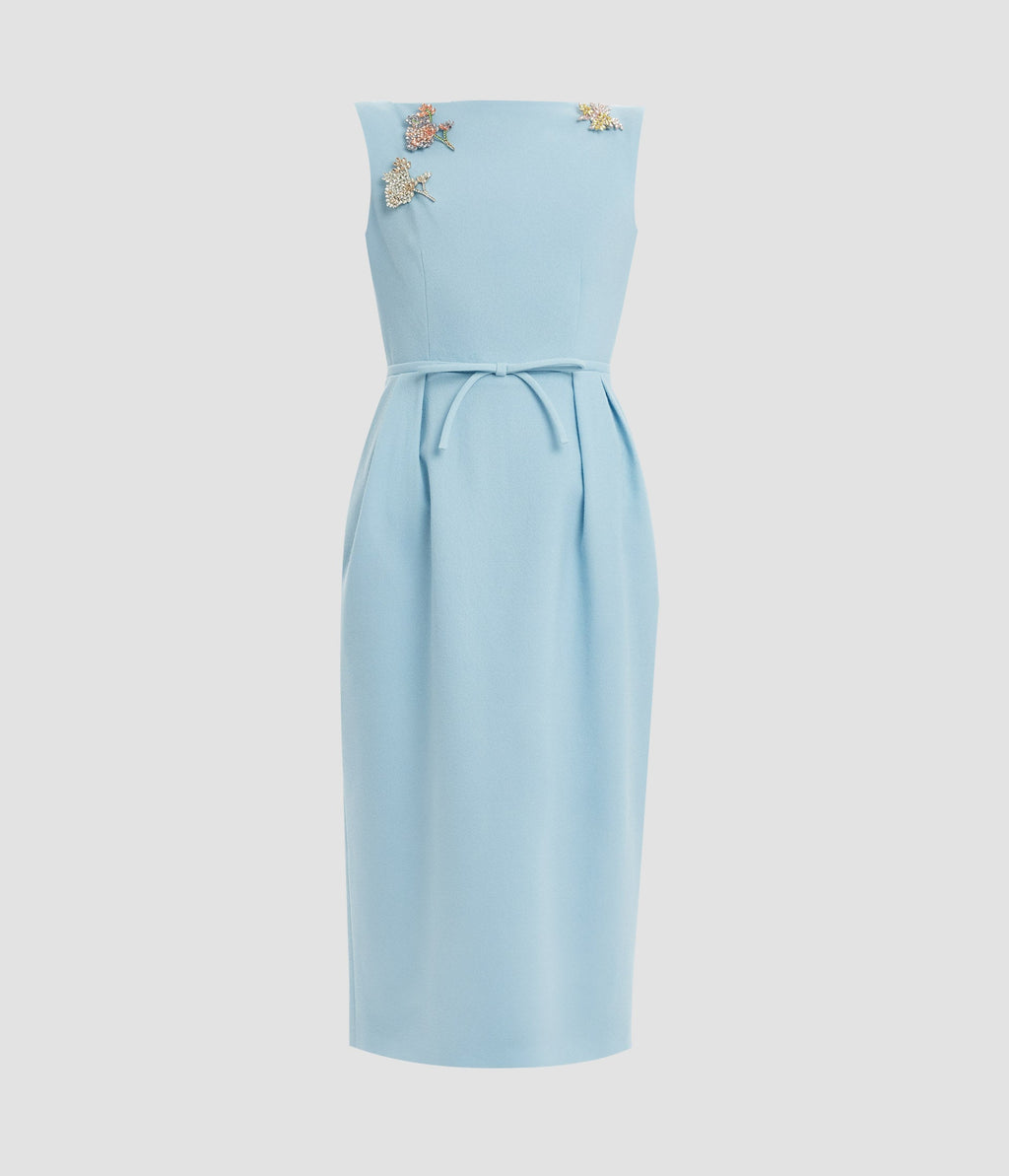 Embellished Crepe Sleeveless Midi Dress