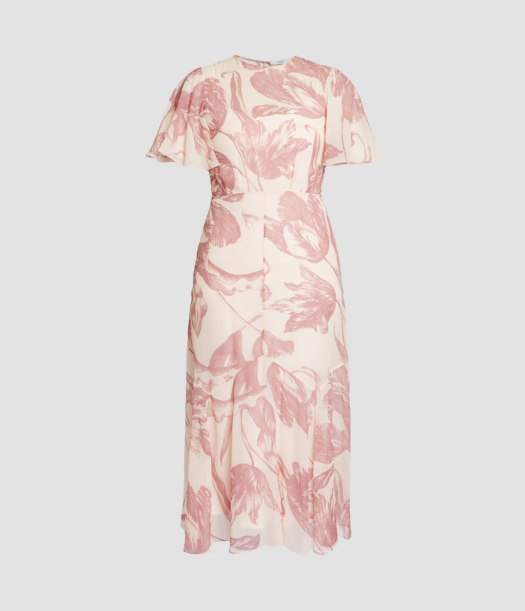 Floral Print Silk Voile Midi Dress