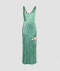 Embroidered Textured Satin Sleeveless Midi Dress