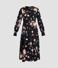 Floral Print Crepe Long Sleeve Midi Dress
