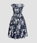Floral Print Cotton Faille Sleeveless Midi Dress