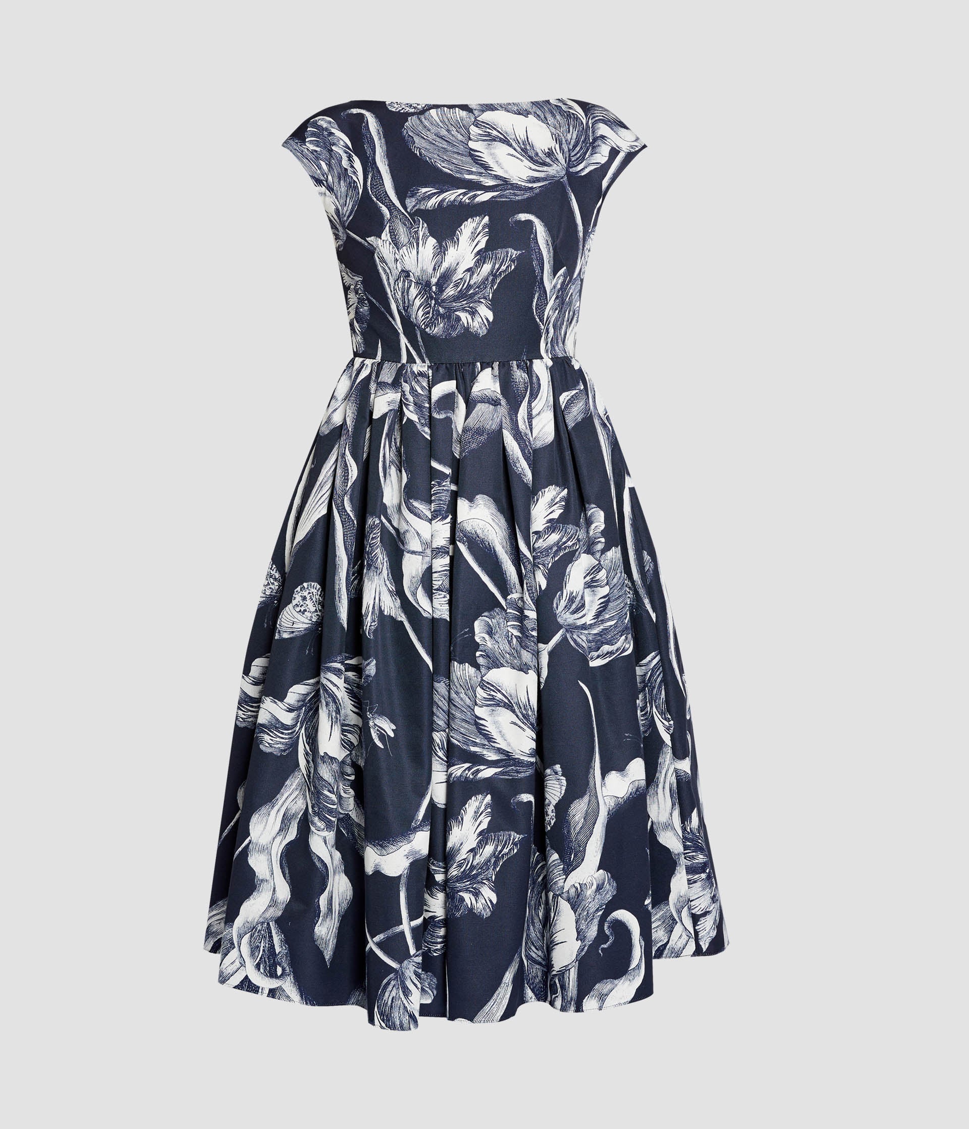 Floral Print Cotton Faille Sleeveless Midi Dress