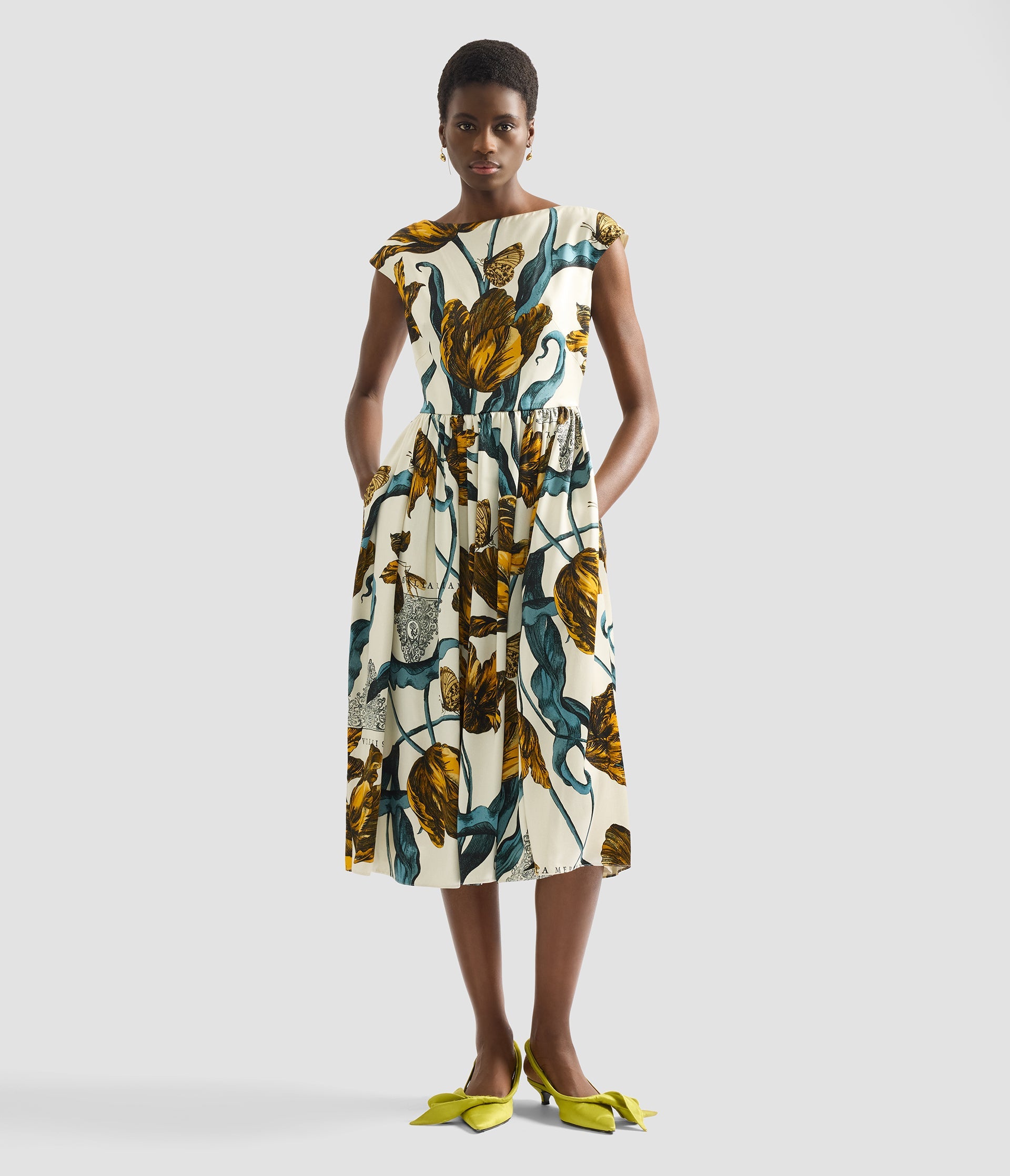 Floral Print Duchess Sleeveless Midi Dress