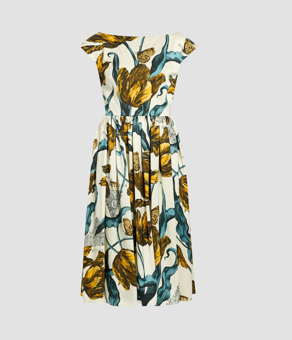Floral Print Duchess Sleeveless Midi Dress