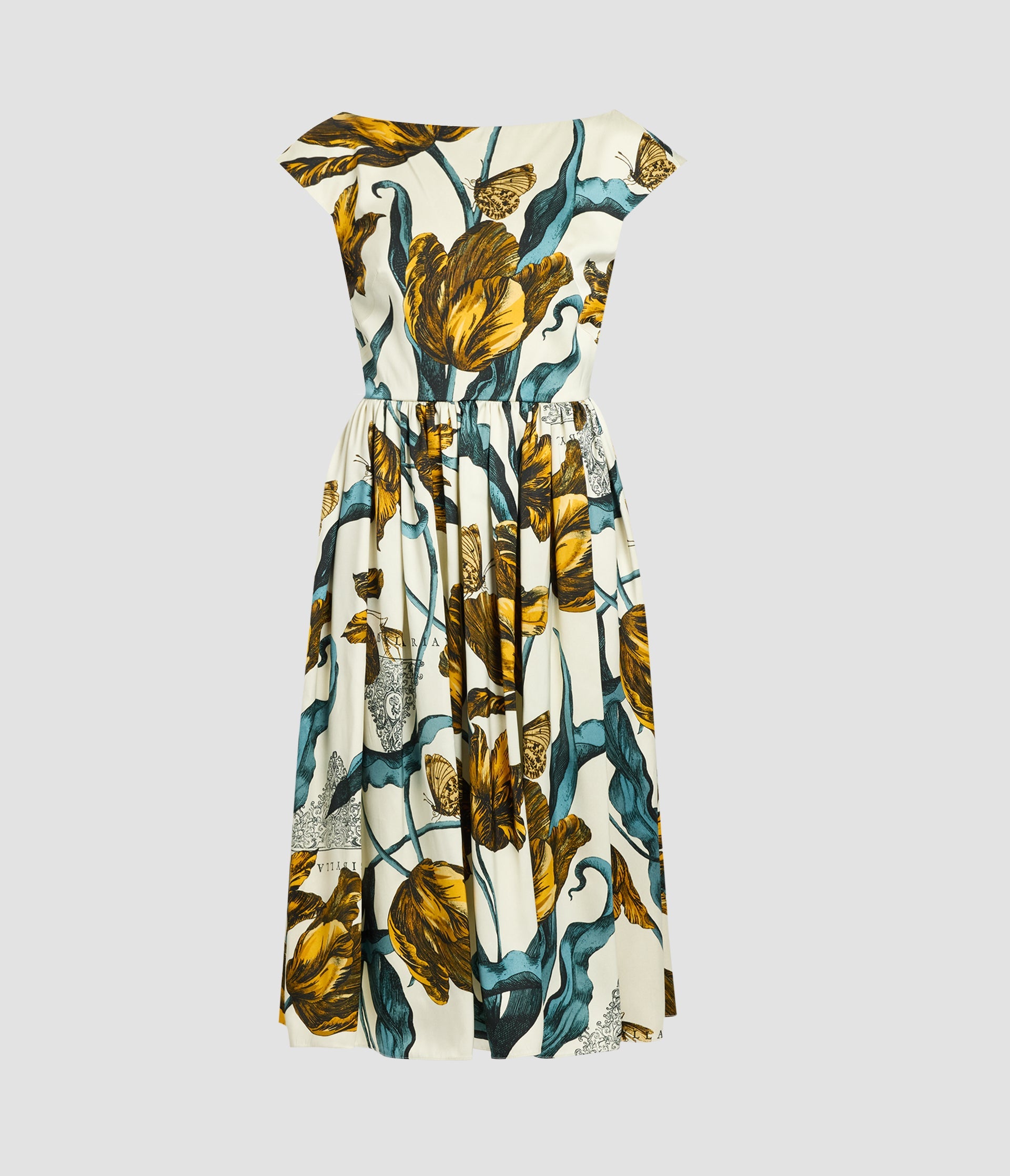 Floral Print Duchess Sleeveless Midi Dress