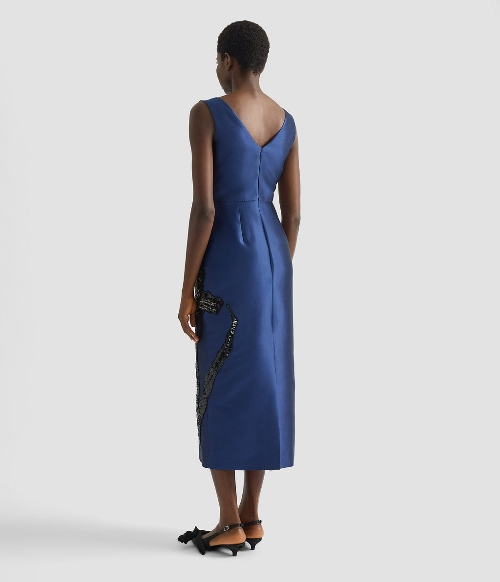 Embellished Mikado Sleeveless Midi Dress