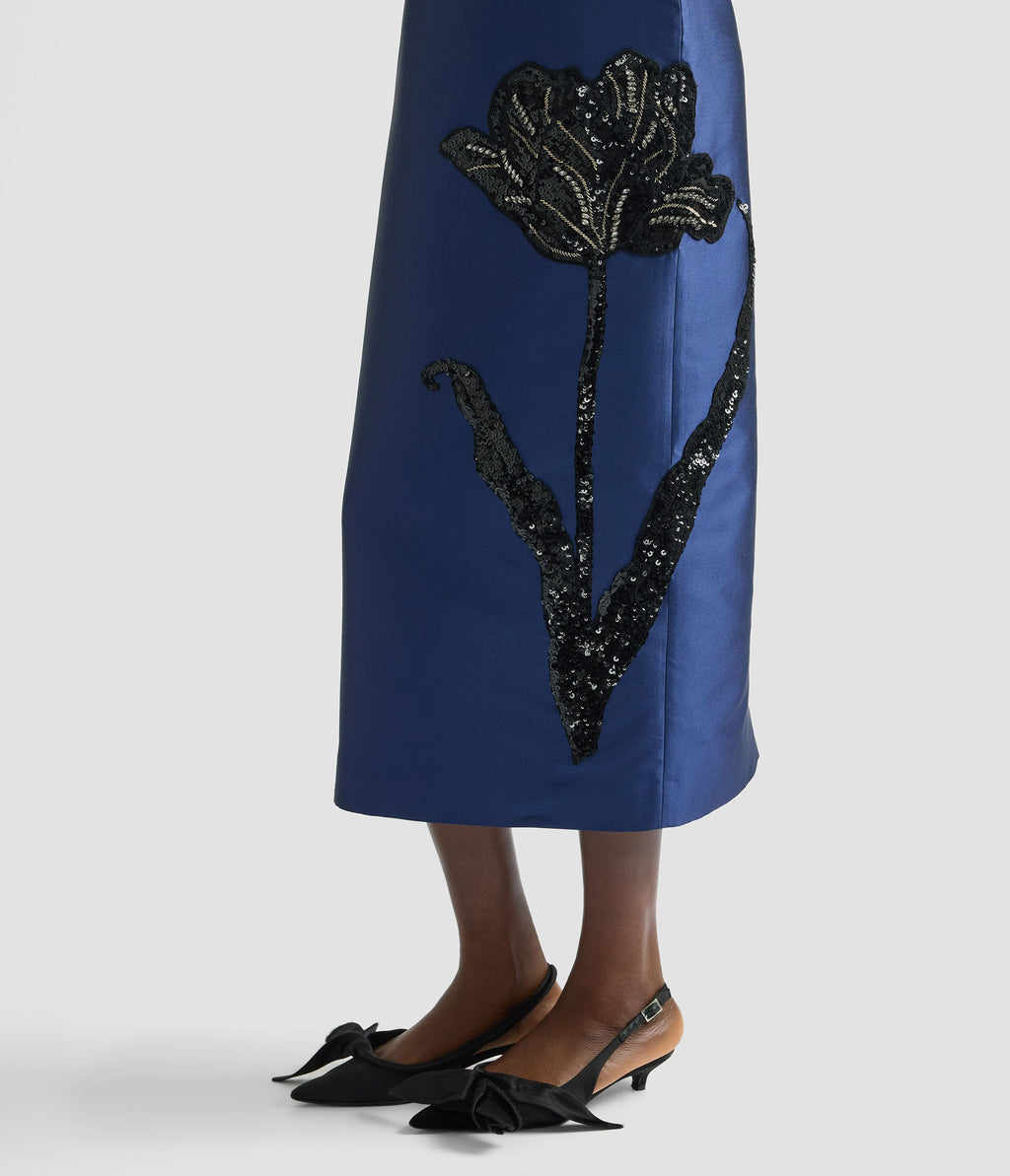 Embellished Mikado Sleeveless Midi Dress