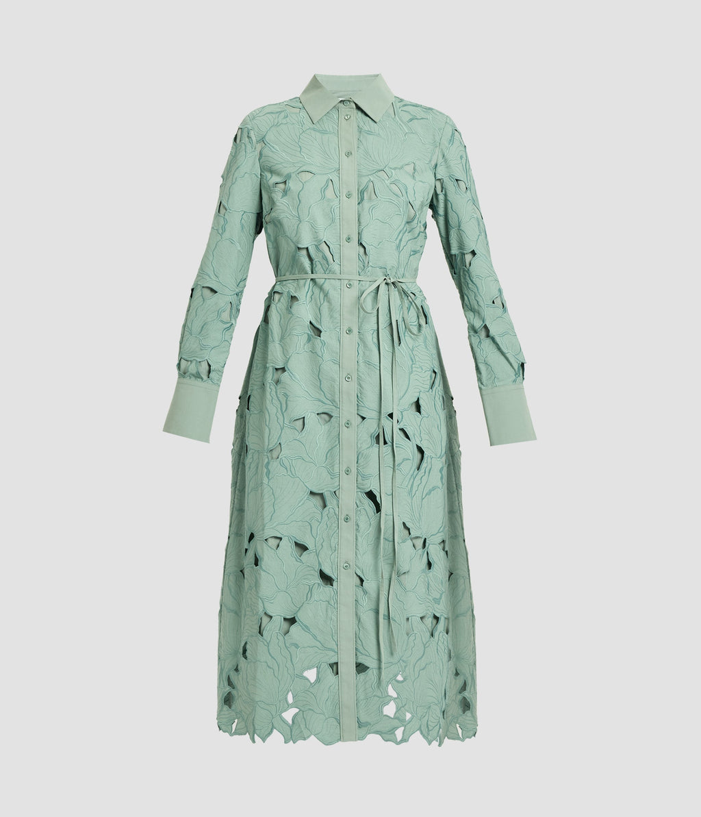 Floral Cutwork Long Sleeve Midi Dress
