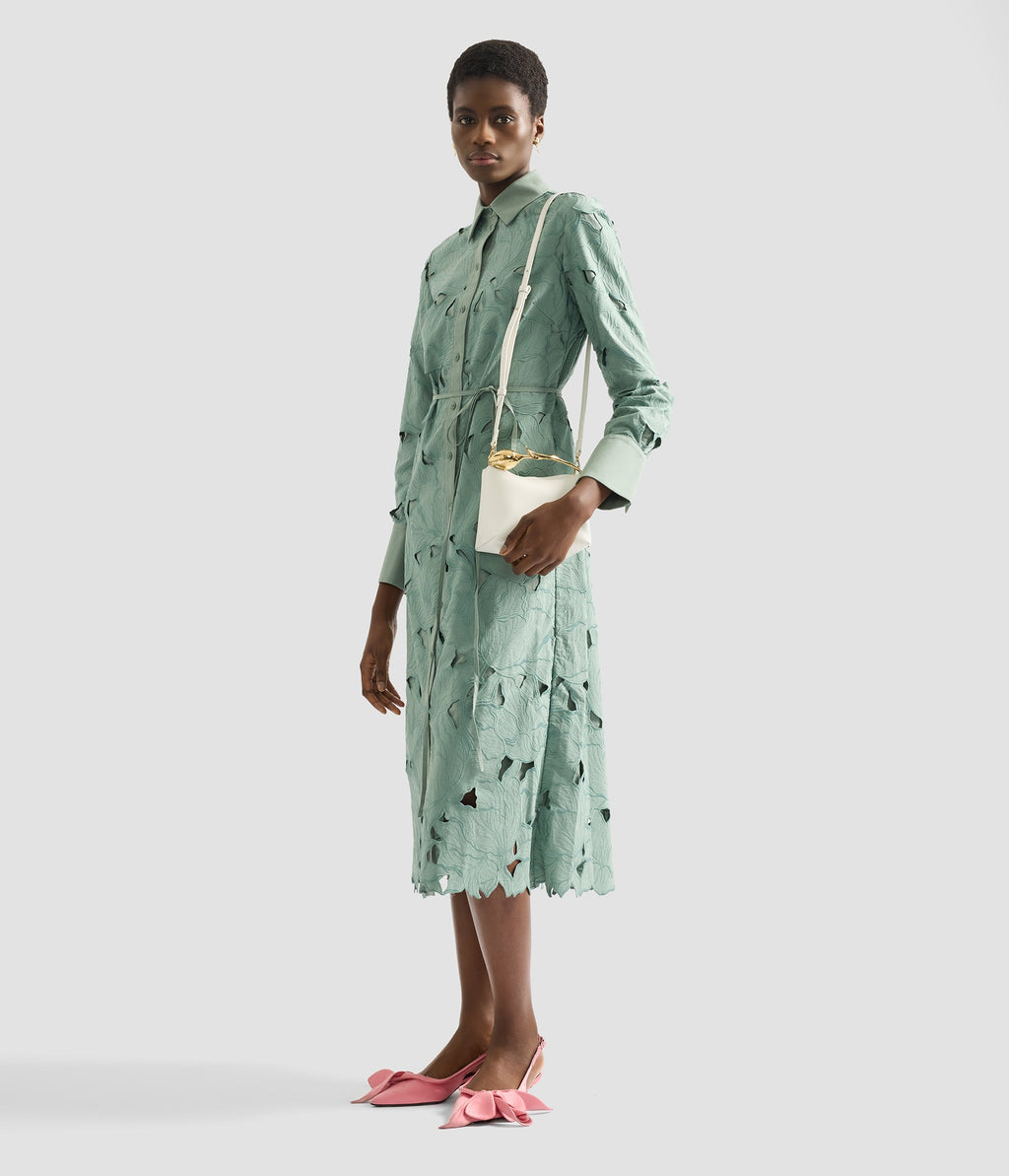 Floral Cutwork Long Sleeve Midi Dress
