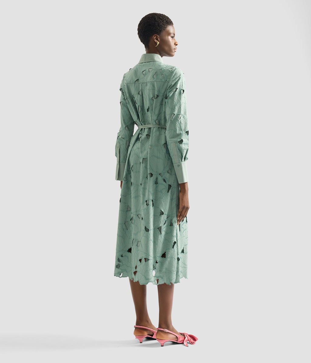 Floral Cutwork Long Sleeve Midi Dress
