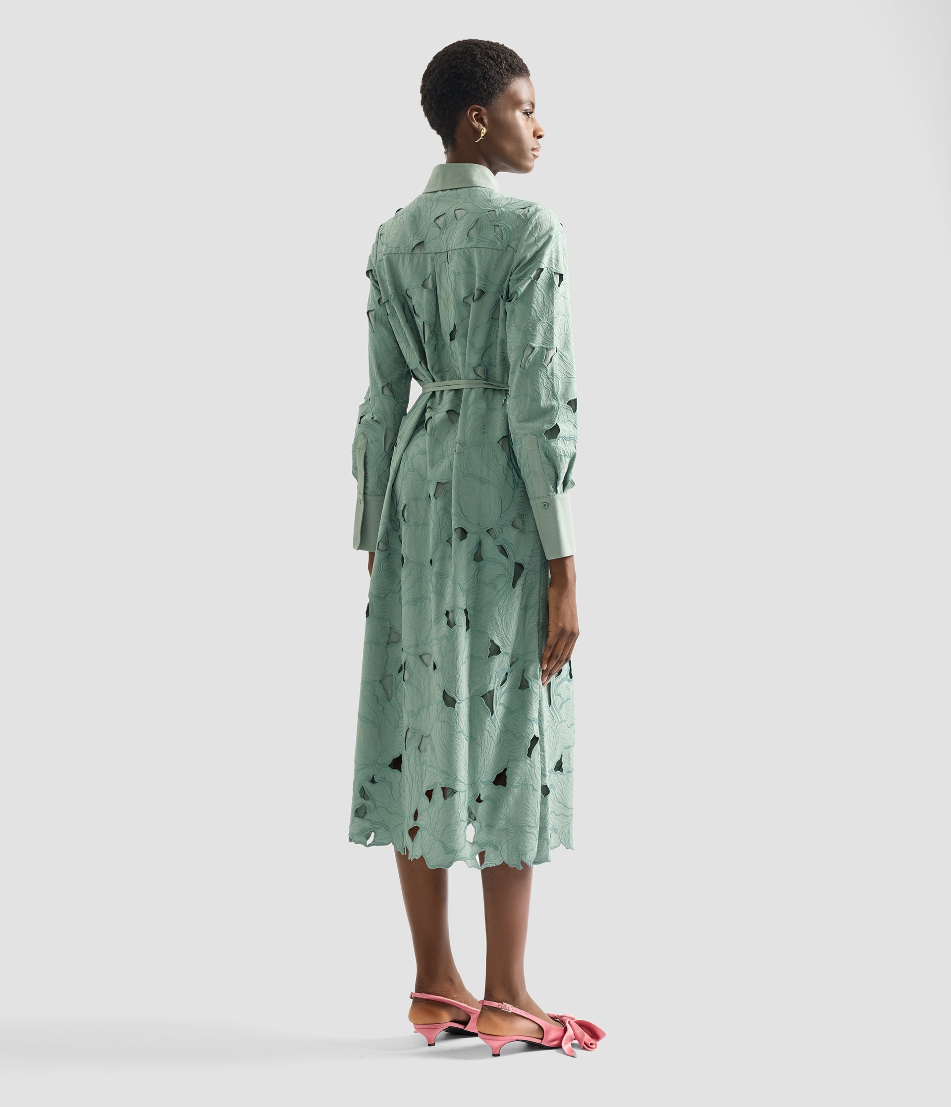 Floral Cutwork Long Sleeve Midi Dress