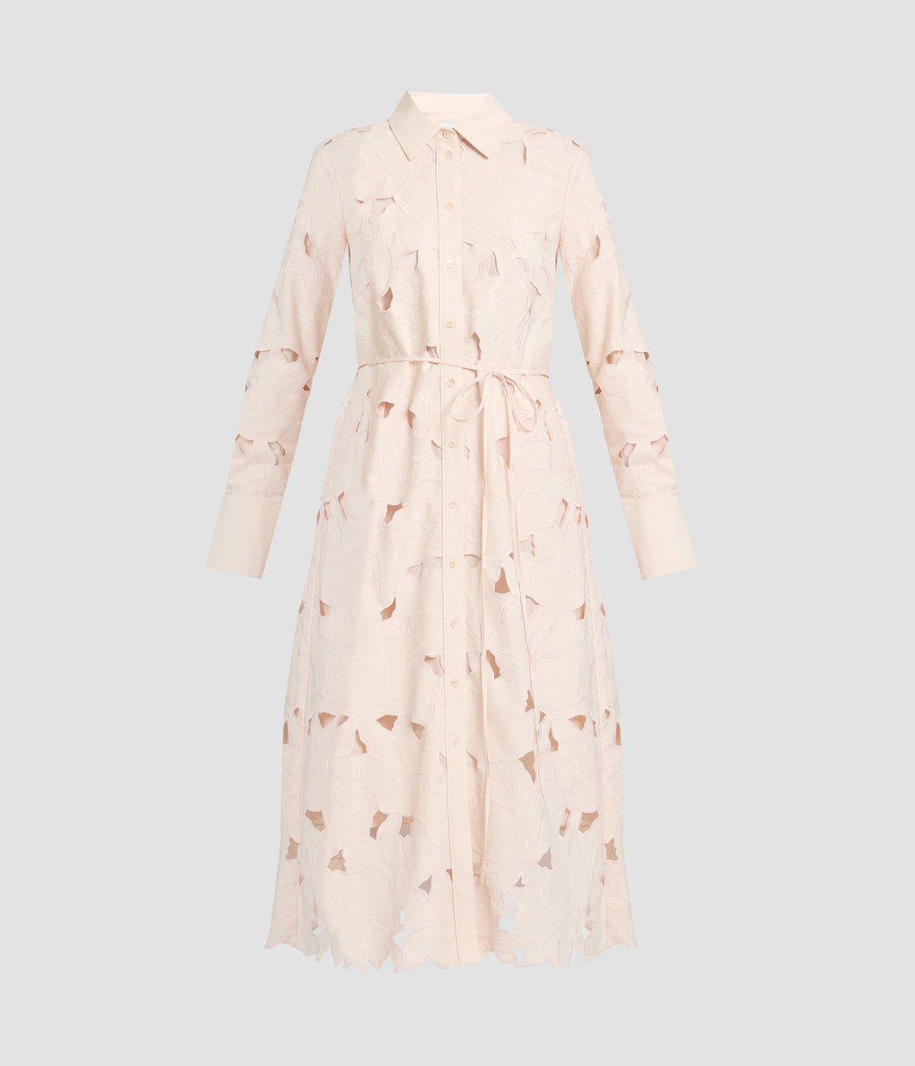 Floral Cutwork Long Sleeve Midi Dress