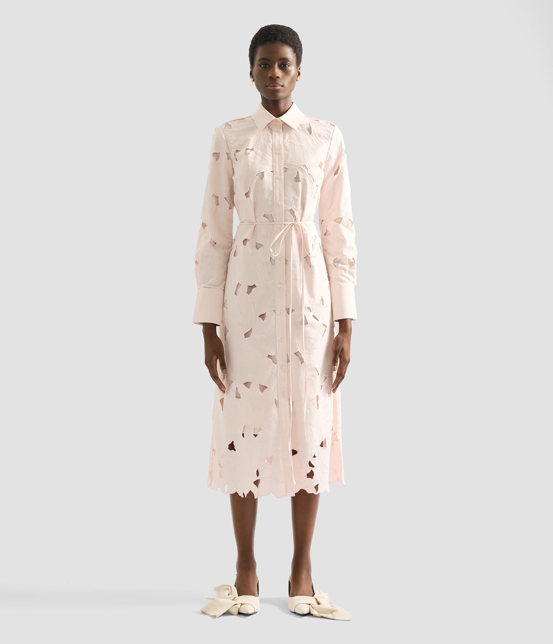 Floral Cutwork Long Sleeve Midi Dress