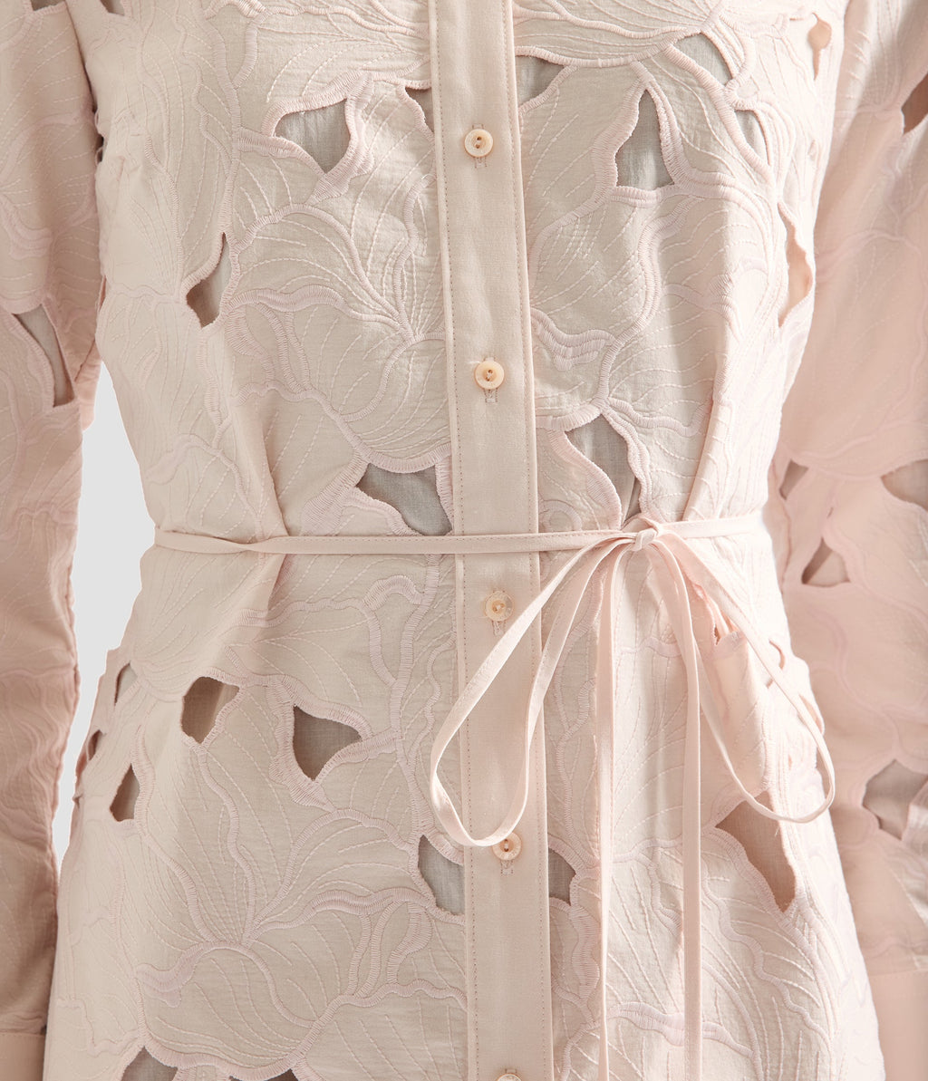 Floral Cutwork Long Sleeve Midi Dress