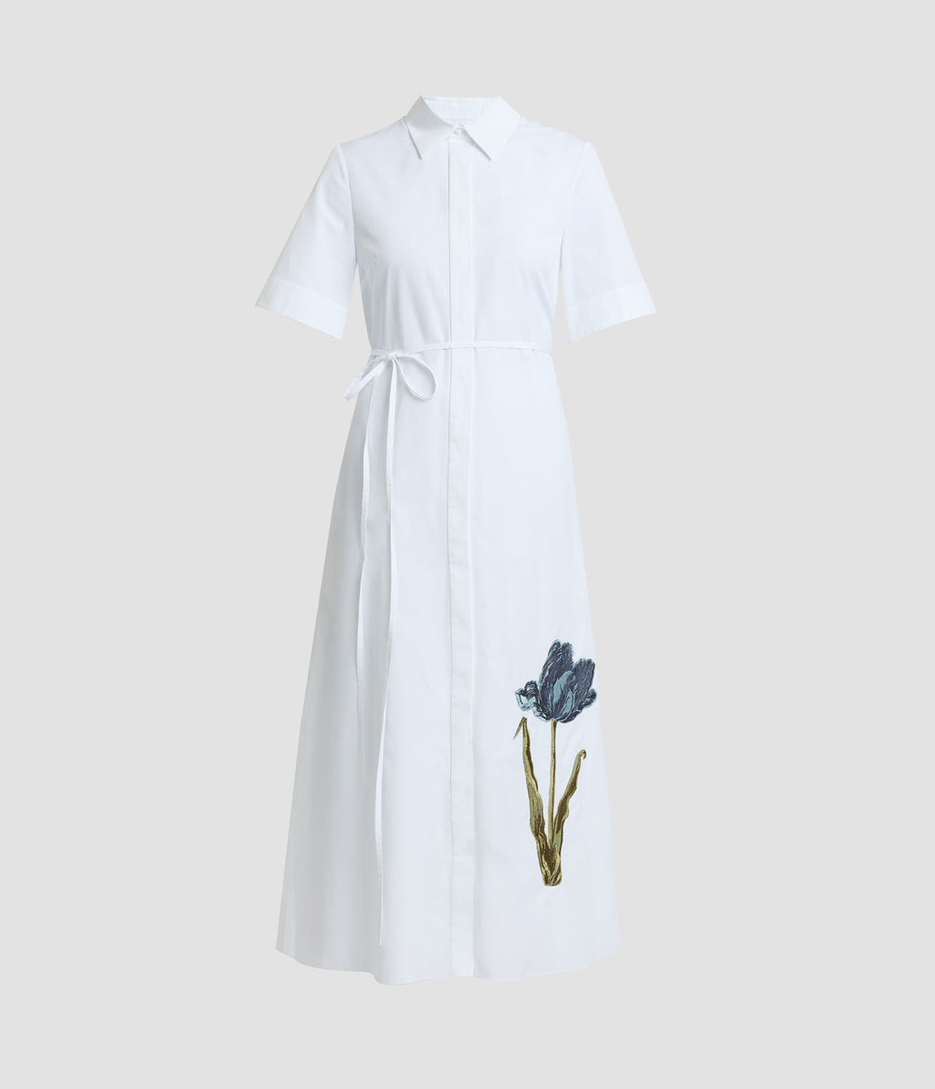 Embroidered Short Sleeve Shirt Dress
