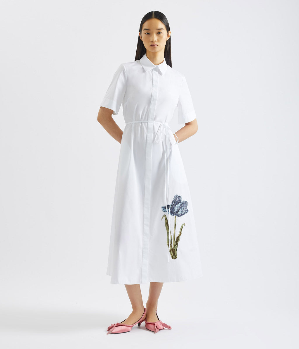 Embroidered Short Sleeve Shirt Dress