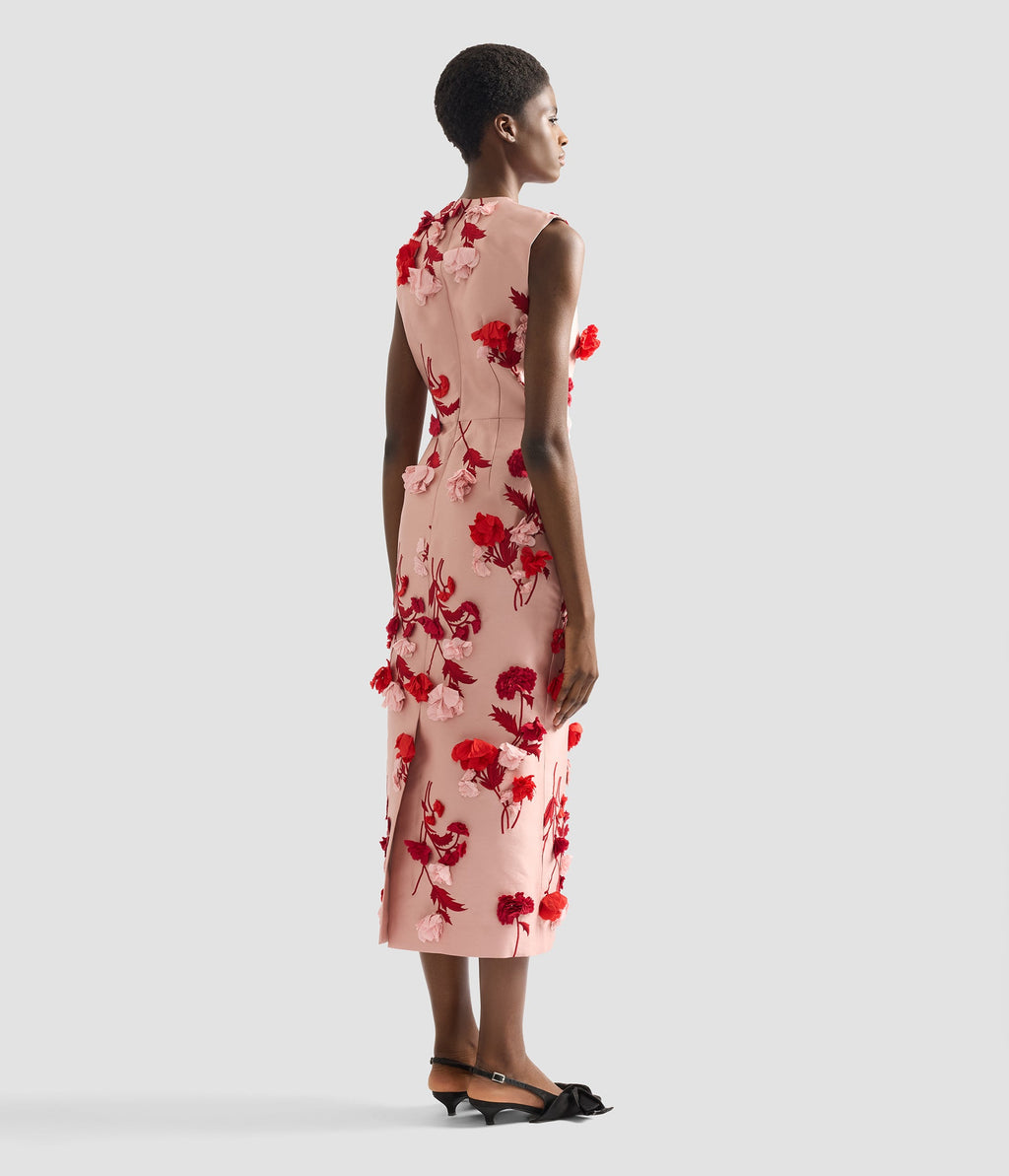 Floral Embroidered Mikado Sleeveless Midi Dress