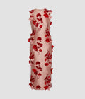 Floral Embroidered Mikado Sleeveless Midi Dress