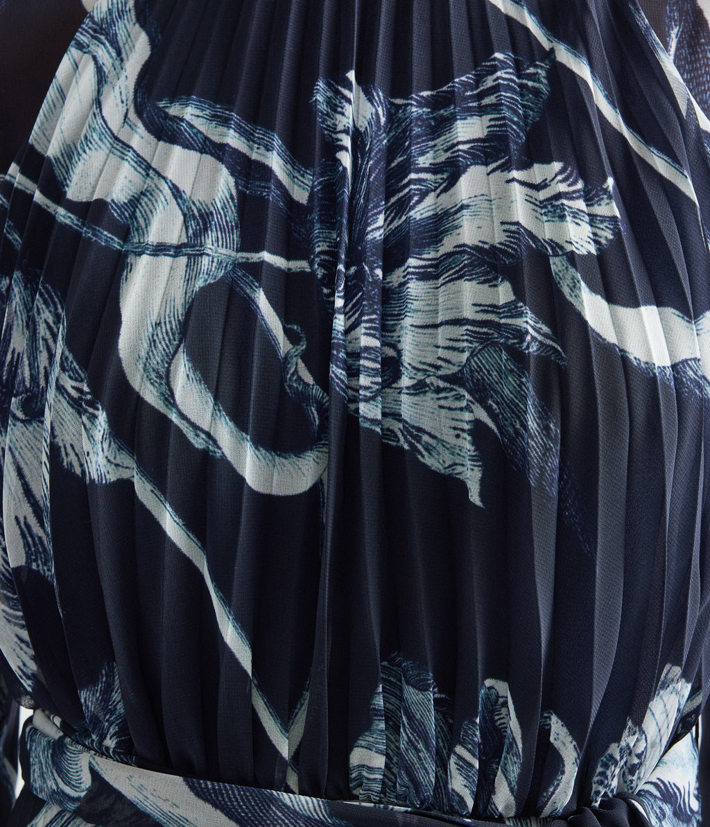 Floral Print Voile Long Sleeve Gown