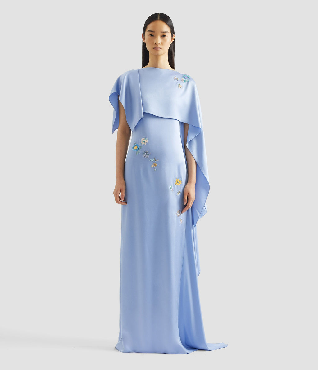 Embellished Satin Cady Draped Gown