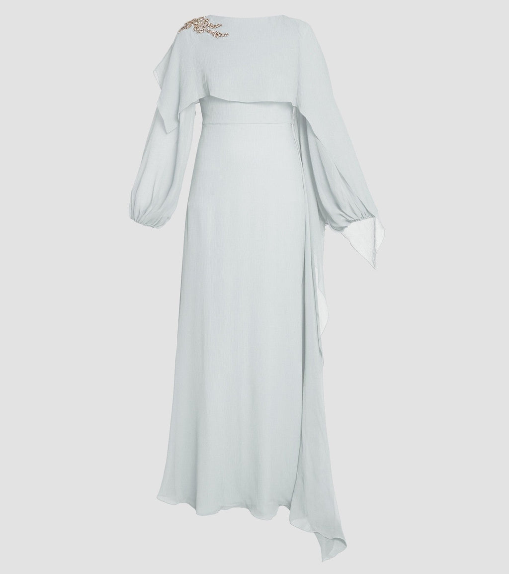Embellished Silk Creponne Long Sleeve Gown
