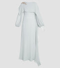 Embellished Silk Creponne Long Sleeve Gown