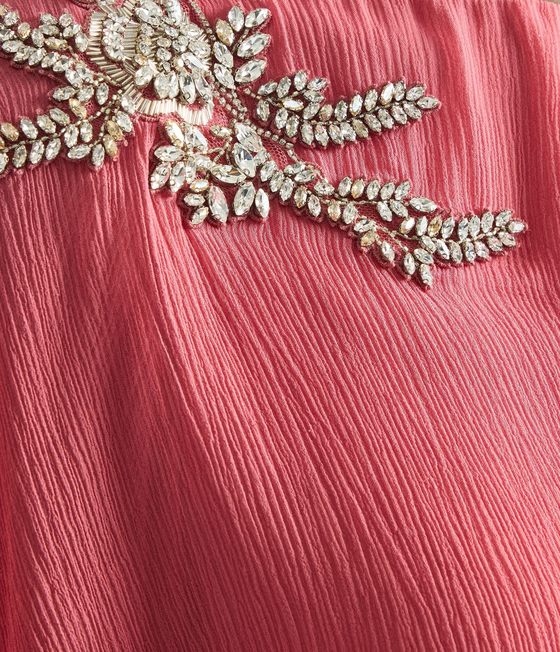 Embellished Silk Creponne Long Sleeve Gown