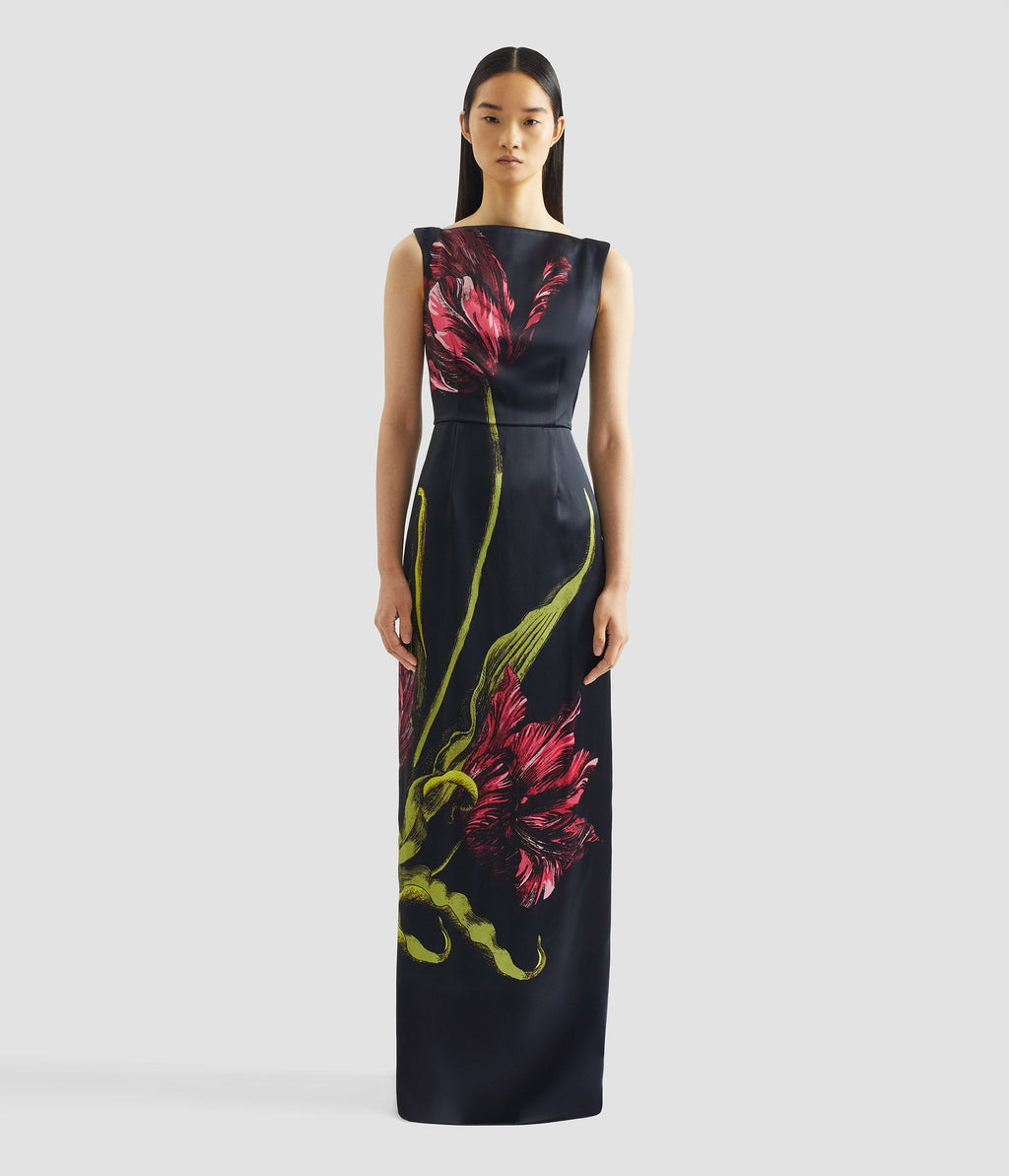 Floral Print Duchess Gown