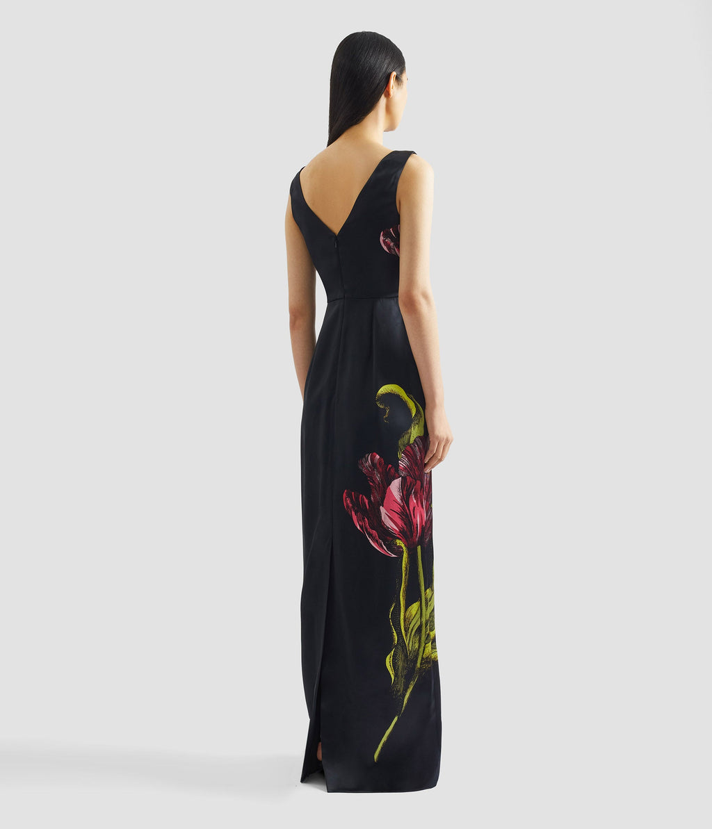 Floral Print Duchess Gown