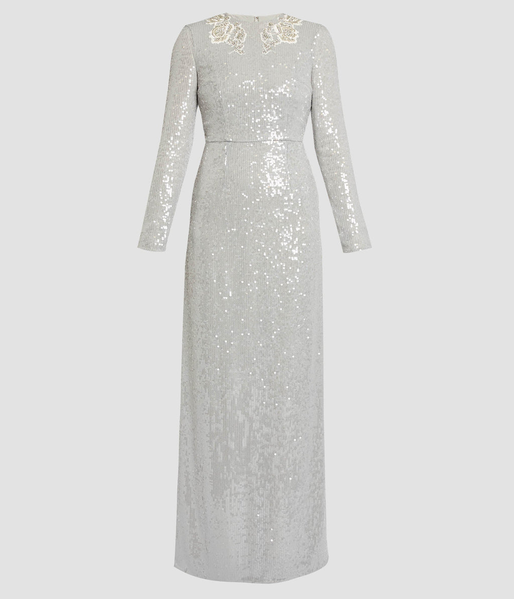 Embellished Sequins Long Sleeve Gown